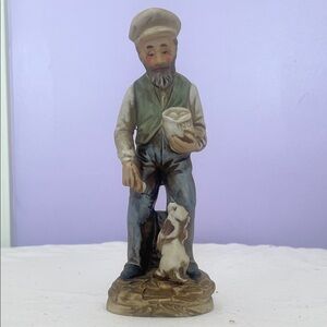 Vintage Ceramic old man  Figurine with Dog